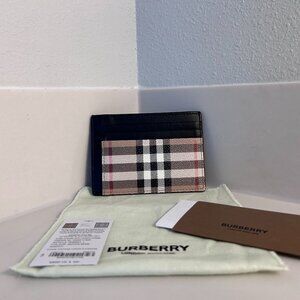 Burberry Beige Check Money Clip Card Holder New